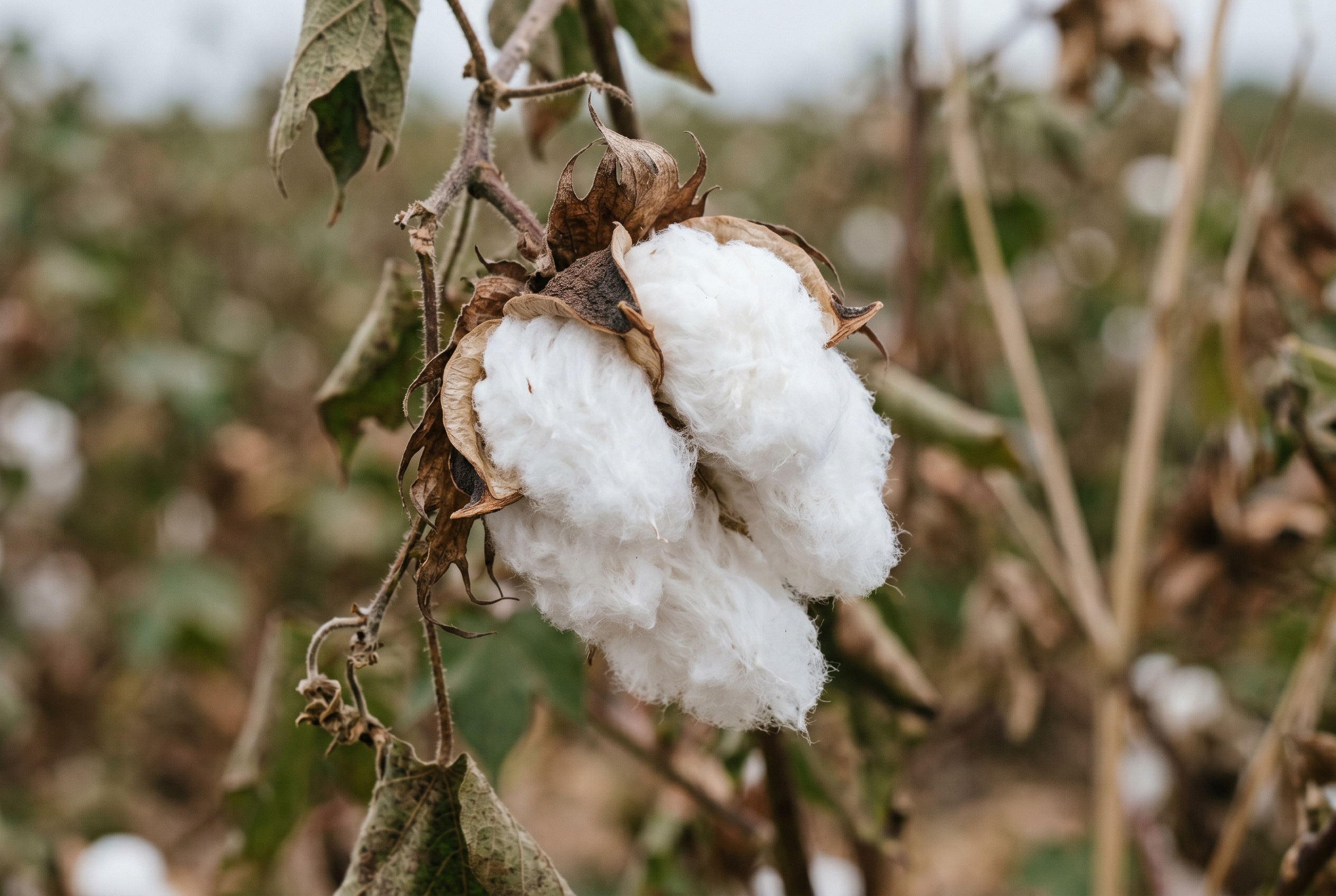 A ripe cotton boll on the plant