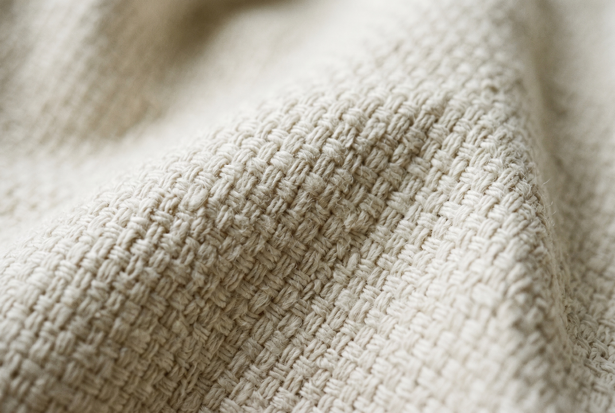 Macro of cream cotton oxford shirting showing the plain weave