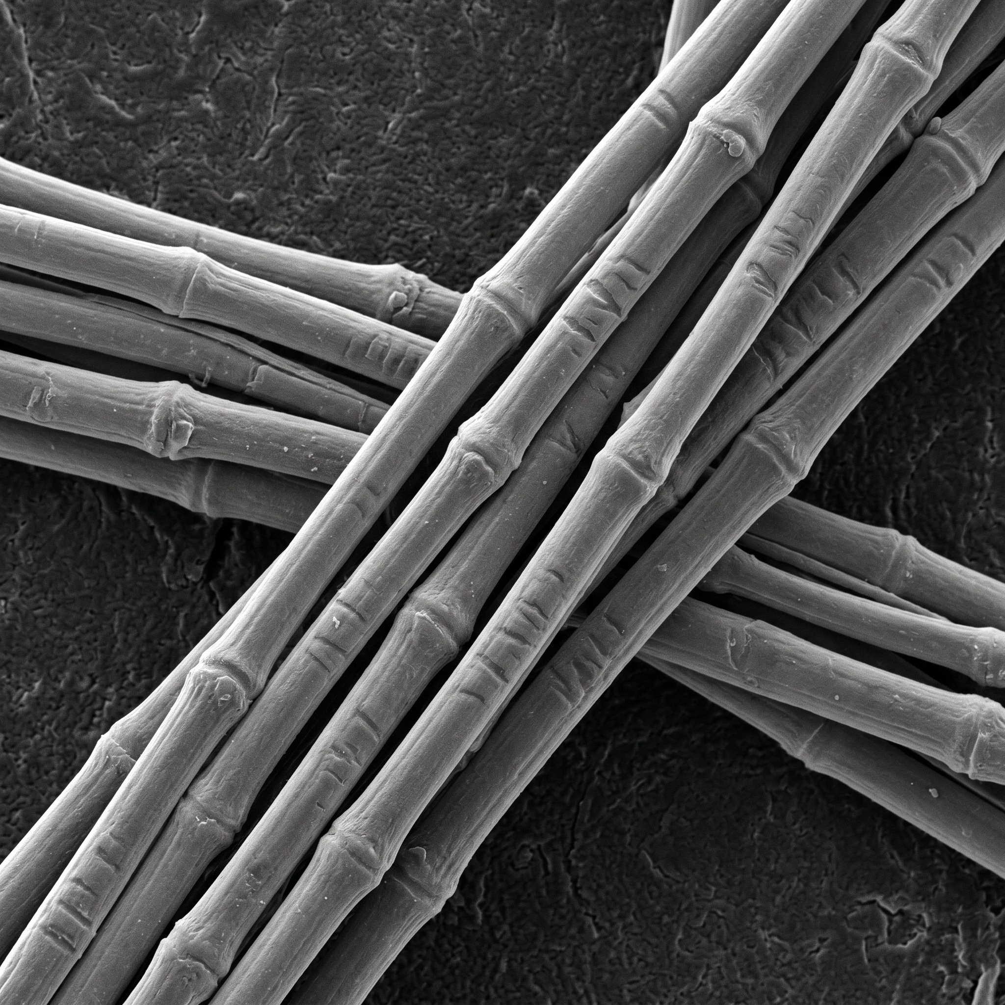 Scientific illustration of Linen (flax) fibre under magnification